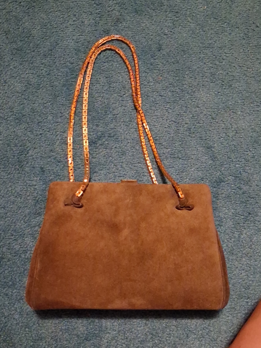 Judith Leiber Brown Suede Shoulder Bag with Gold Chain Straps